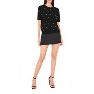 NEW MILLY rosalyn rhinestone short sleeve sweater in black